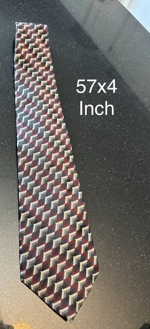 Van Heusen Men’s 100% Silk Tie Burgundy Black Gray Geometric Necktie